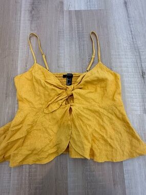 Forever 21 Mustard Yellow Linen Blend Tie-front Crop Cami Top Size Large